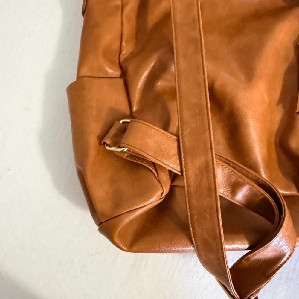 Unbranded Backpack Purse Women Large Brown Faux Leather Convertible Guitar Strap
